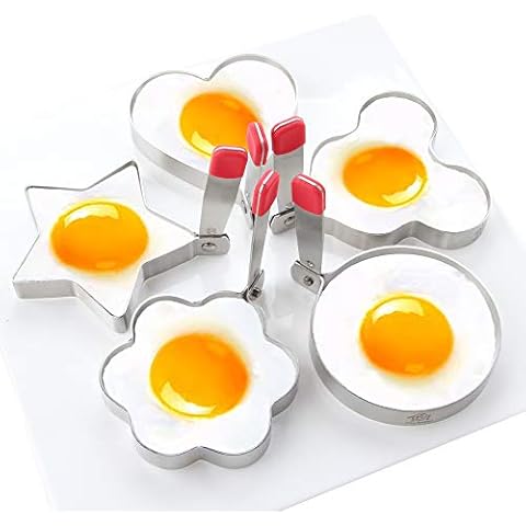 Vila KuChe Egg Ring,Egg Rings for Frying Eggs and Egg Mcmuffins,5pcs Different Egg Shaper,Stainless Steel 304 Non-Stick Fired Egg Cooker Ring Mold Cover