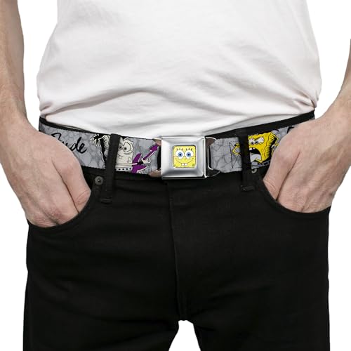 Buckle-Down Nickelodeon Belt, Seatbelt Buckle Belt, SpongeBob Poses Spongeitude Grays Black, Mens Womens Kids Adjustable3