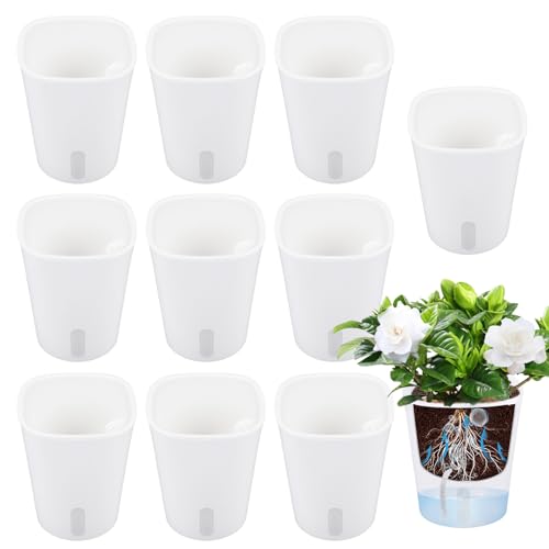 10 Pack Self Watering Planter for Indoor with Translucent Inner Cup Ventilation Hole and Cotton Rope Long Term Water Storage Plant Pot for Soil Starting Seedling Herb African Violet
