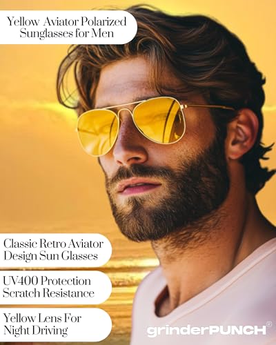Image of grinderPUNCH Polarized Aviator Sunglasses Men Women 70s Retro Costume UV400