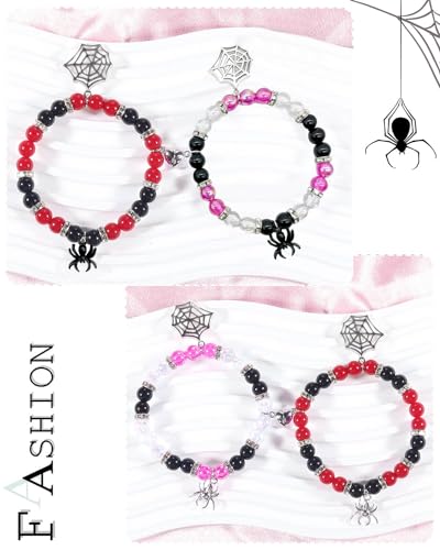 4Pcs Spider Matching Bracelets Magnetic Bracelets for Couple Women Men Friendship Bracelets Heart Energy Stone Bracelets Stretch Beaded Bracelets Halloween Party Jewelry Gifts4