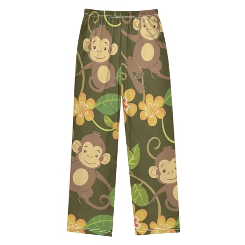 Cartoon Monkey Floral Boys Long Pants Soft Trousers Elastic Waist Kids Lounge Bottoms with Pockets S-XL2