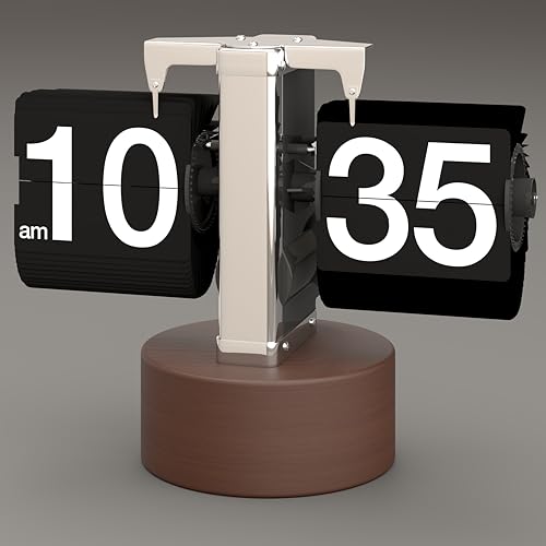 Swvzwy Flip Clock,Retro Vintage Design Auto Flip Mechanical Gear Table Clock/Home and Office Decoration/Festival Gifts/Walnut Base Steampunk Clock