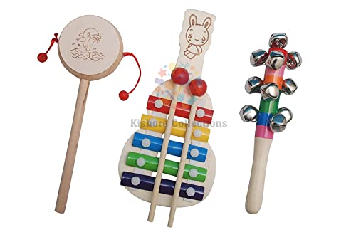 Kishore Collections Channapatna Toys Non Toxic Wooden Rattles for Baby/Infants (0 to 6 to 12 Months) – Set of 3 pcs – Multicolor – Discover Sounds, Develops Sensory Skills