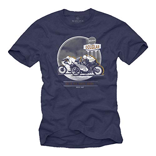 T-Shirt Moto Homme - Cafe Racer Tee Shirt Biker - Isle of Man TT Bleu XL