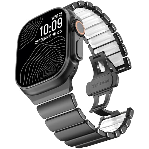 Image of CHANCHY Titanium Band Compatible with Apple Watch Ultra 3 /2 /1 Band 49mm 46mm 45mm 44mm 42mm, Luxury Band Titanium Silicone Dual-Layer Link for Men iWatch Series 11 10 9 8 7 6 5 4 SE