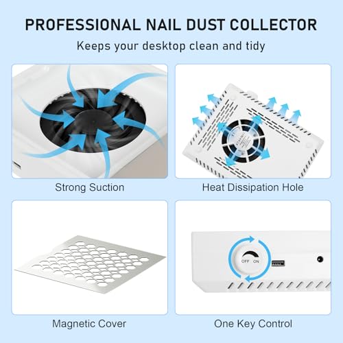 Nail Dust Collector, Dust Collector Nail Tech with Reusable Filter 4200RPM Fan, Adjustable Speed Nails Extractor Vacuum, Powerful Vacuum Cleaner for Acrylic Nails Polishing Manicure Salon, Low Noise by FAHKNS - Image 4