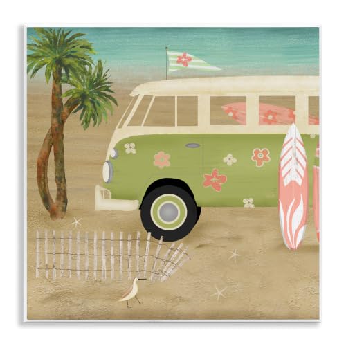 Hippy Travel Van Beach Picnic, 12 x 12 Inch Mounted Print on Wall Plaque