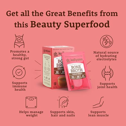 Image of Dr. Kellyann Bone Broth Collagen Powder Packets, Tuscan Tomato, 7 Servings - 16g Protein, Grass-Fed Hydrolyzed Collagen, Keto & Paleo-Friendly