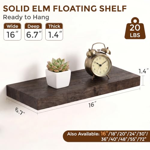 Image of Fun Memories 16 inch Elm Wood Floating Shelves for Wall, Walnut Finish, 2 Pack