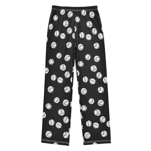 Pajama Pants White Baseball Black Pattern PJ Bottoms Sleepwear Lounge Sleep Pant with Pockets