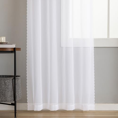 Image of Window Curtains White Sheer Curtains 90 Inches Long 2 Panels Tulle Curtains Window Panels for Bedroom Curtains 2 Panel Sets Rod Pocket Sheer White Curtains for Living Room Kitchen Yard 40 W x 90 L