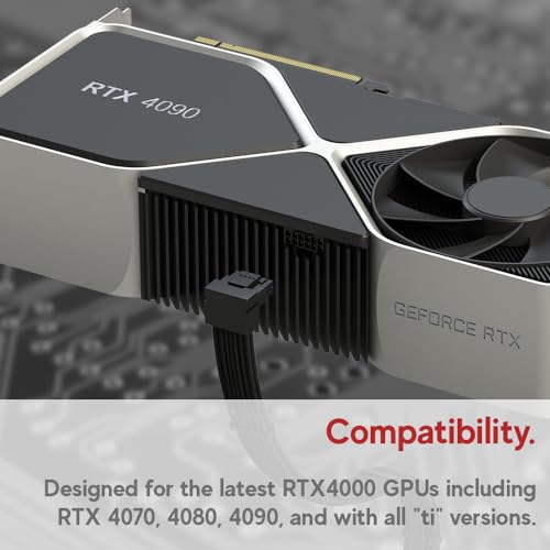 Image of LINKUP - AVA Right Angle 600W PCIE 5.0 16Pin (12+4) High Current Power Cable | Molded & Soldered Type 16AWG Sleeved | Compatible with RTX5000 RTX4000 RTX3000 FE | 70cm Black