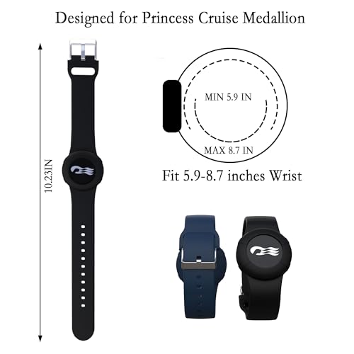 2-Pack Princess Cruise Medallion Holder Accessories & 4-Pack Waterproof Cruise Luggage Tag - Zip Seal Pouch for Carnival Ocean Medallion (2023, 2024, 2025) with 4 Colors Steel Loops, Black/Blue2