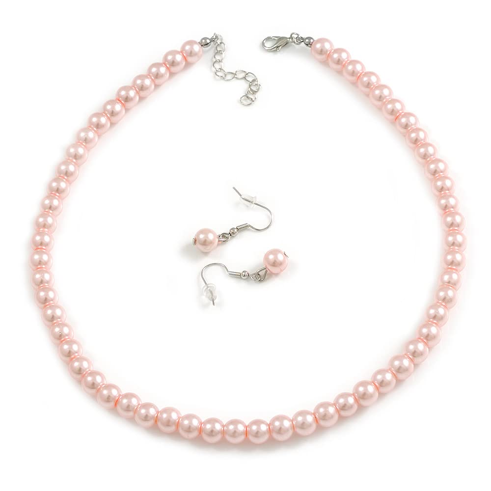 Juego de collar y pendientes rosa de cristal para invitada de boda y eventos 8