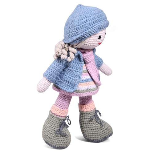Image of Bonfino Handmade Crochet Doll for Babies & Kids, Soft Knitted Cotton Baby Doll, Cute Cuddly Toy for Playtime Sleep & Gifting, 25 cm, BIS Certified (Miss Zelo)