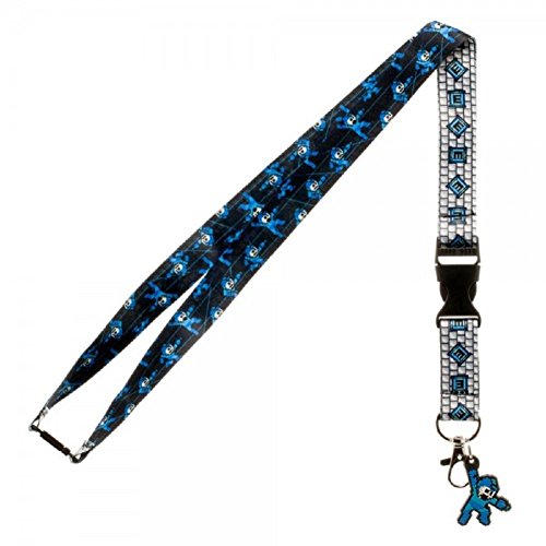 Capcom Mega Man 8 Bit Reversible Breakaway Keychain Lanyard with ID Holder, Rubber Charm and Collectible Sticker