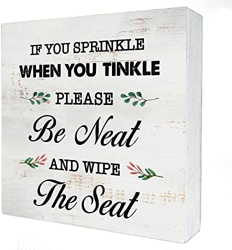 If You Sprinkle When You Tinkle Wood Box Sign Home Decor Rustic Bathroom Quote Wooden Box Sign Block Plaque for Wall Tabletop Desk Home Bathroom Toilet Decoration 5" x 5"