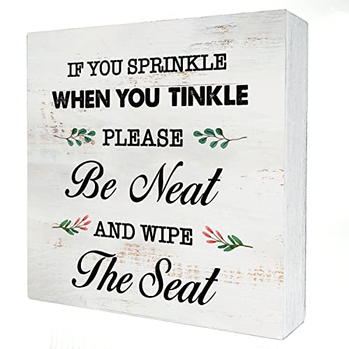 If You Sprinkle When You Tinkle Wood Box Sign Home Decor Rustic Bathroom Quote Wooden Box Sign Block Plaque For Wall Tabletop Desk Home Bathroom Toilet Decoration 5" X 5" #TOP2