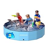 COMMOUDS Foldable Dog Pool, Collapsible Hard Plastic Dog Kiddie Swimming Pool, Portable Pet Bath Tub Wading Pools for Kids and Puppy Small Medium Large Dogs(79inch.D x 16inch.H)