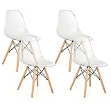 Giantex Set of 4 Dining Chairs, Clear Dining Side Chairs w/Beech Wood Legs, Shell Designer Pre...