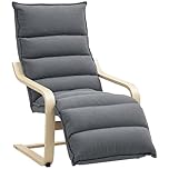 HOMCOM Poltrona Camera da Letto Relax in Legno con Rivestimento in Velluto, Poltroncina da Camera con Poggiapiedi Regolabile, Design Moderno per Salotto e Soggiorno, Grigio Scuro
