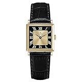 LANZOOM Orologio al quarzo da donna, vintage, oro, cassa in acciaio inossidabile 316L, quadrante quadrato con numeri romani, cinturino in pelle nera