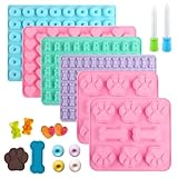 【Paquete Económico Completo】Moldes silicona chocolates caramelos set incluye 2 garras y huesos de gato, 1 hueso, 1 corazón, 1 dona, 1 osito, además de un pincel de repostería y un gotero. Numerosos diseños para crear golosinas creativas para perros y snacks dulces; aptos para horno y con una forma estable para obtener resultados consistentes en todo momento.