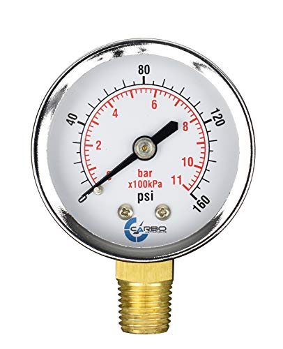 CARBO Instruments 2\" Pressure Gauge, Chrome Plated Steel Case, Dry, 0-160 psi/kPa, Lower Mount 1/4\" NPT