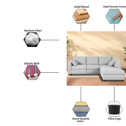 Image of Florian RHS 4 Seater L Shape Sofa Set for Living Room (Grey Fabric) Premium Fabric Sofa