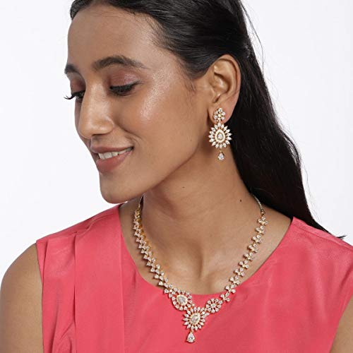 Silver-Toned Plated CZ & AD Studded Handcrafted Jewellery Set