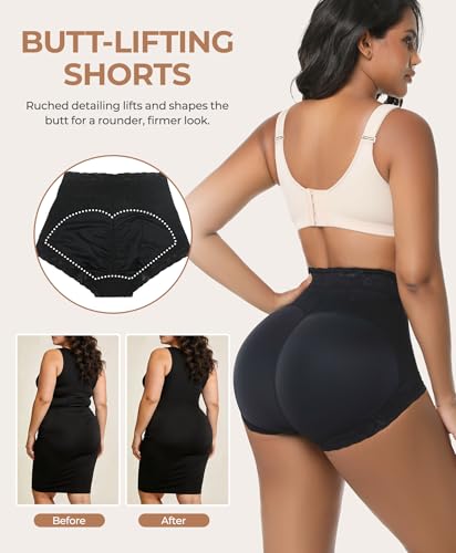 Voxshe Lace Tummy Control Shapewear Shorts Butt Lifting Panties Underwear for Women Booty Shapewear Butt Enhancer Panty (US, Alpha, Small, Regular, Regular, Black) — view 4