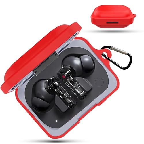 For nothing ear (a) ケース 【ESEENN】 対応 nothing ear a 柔らかく快適なシリコン素材(カラビナ付き )損失の防止 落下防止 キズ防止 耐衝撃 装着充電可能 防水 防塵 (レッド)