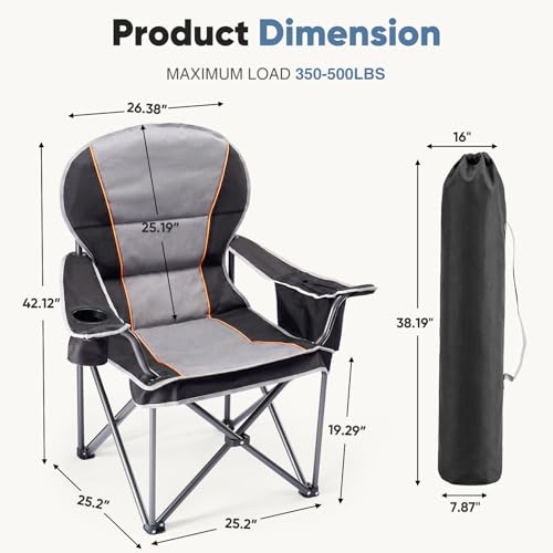 NEWBULIG Oversized Folding Camping Chair for Adults, Portable Outdoor Collapsible Chairs, 500 LBS Heavy Duty Support, with Cup Holders, for Lawn, Fishing, Hiking, Black - view 1