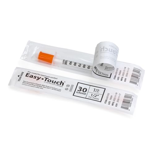 Image of EasyTouch IW U-100 Insulin Syringes (30G 1.0cc 1 /2 inch) - 30 ct. | Individually Wrapped, 100 Unit Capacity, 1 /2 inch Needle Length, Bold Markings for Accurate Dosing, Disposable, Box of 30