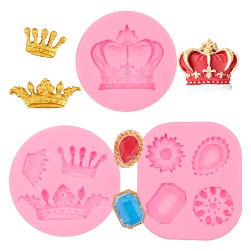 Moldes de silicona con cabeza de muñeca de princesa, moldes para hornear fondant con gemas de corona vintage, moldes de decoración de pastel de chocolate con temática de niña para decoración de