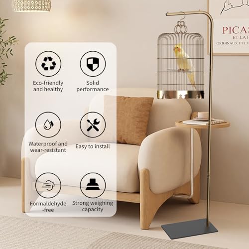 Image of TBTFW 67 Inch High Hanging Bird Cage, Bird Cage Stand, Feeder Stand with Base, Suitable for Hanging Various Types of Birdcages(Weight Limit: Within 35 Pounds)