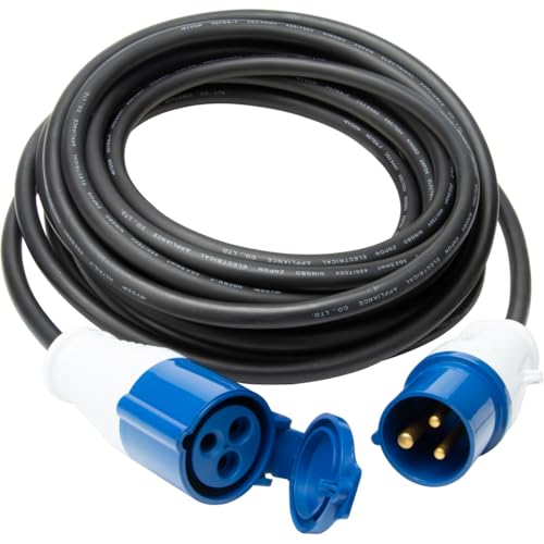 Prolongateur Schuko CEE P17 10m cable etanche IP44 robuste bicolore Protec noir et bleu