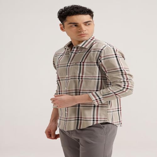 Image of BASICS 100% Cotton Checked Shirt for Men | Slim Fit | Everyday Smart Casual Wear | Full Sleeve