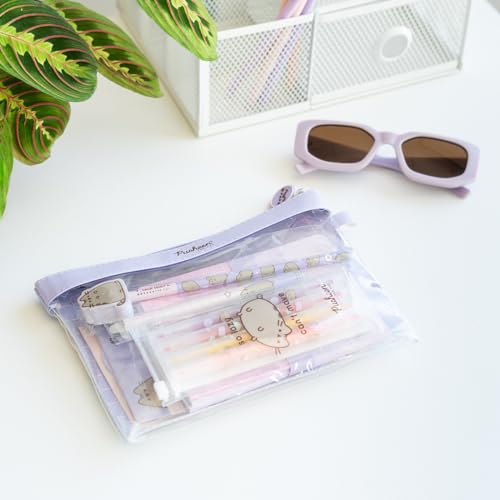 Grupo Erik Schreibwaren Set Pusheen Cat Kugelschreiber Bleistift mit Radiergummi - Federmäppchen Groß - Büroklammern - 4 Textmarker - Notizzettel Klebend Pusheen Fanartikel Kawaii Schulsachen