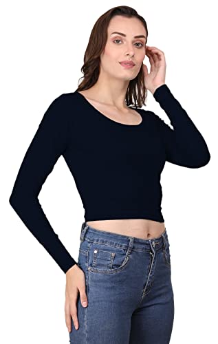 Image of A1059 Women's Cotton Scoop Neck Full Sleeve Crop Tops Black Readymade Saree Blouse for Women