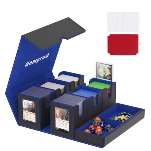 Image of Gomyrod Card Deck Box with 4 Commander Display & Dice Tray (Black & Blue) | 7 In 1 MTG Commander Deck Box, Fits 240+ Toploader Cards, Removable Deck Case, Compatible for Magic /TCG /Sports /Baseball Cards