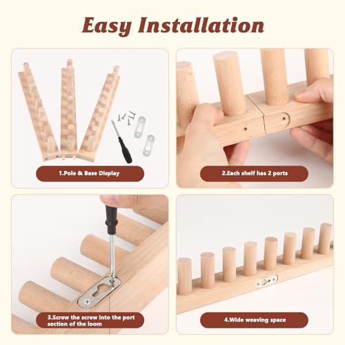 AIIQESBT 46\" Chunky Knitting Blanket Loom, Adjustable Size Wooden Loom for Chunky Blanket, 3-in-1 Reusable Hand Knitting Loom Kit for Beginners, DIY Yarn Craft, Home Decor, Stress Relief