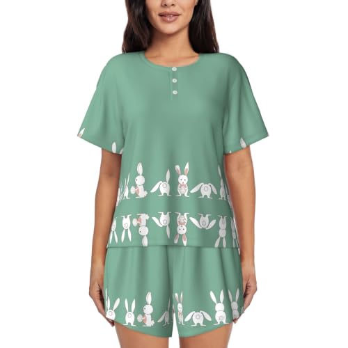 Pijama de conejo de Pascua para mujer ropa de descanso de 2 piezas manga corta