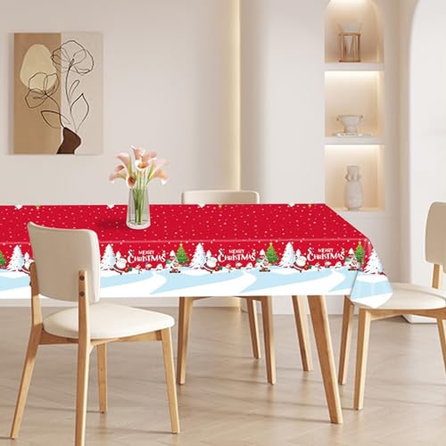 Christmas Tablecloth Plastic Disposable 3 Pcs 54x108 Inch Vinyl Christmas Red Blue Table Cloth Snowflake Merry Christmas Rectangle Table Cover Party Decorations Decorations – Image 6