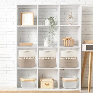 danpinera 11 Inch Storage Baskets Set of 3 Cotton Woven Baskets for Storage with Strong Handles Stylish Tassel Storage Bins Decorative baskets for shelves Nursery Laundry White Mixed Brown