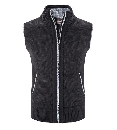 Mens Casual Flannel Vests Sweaters Zipper Knitted Stand Collar Sweater Sleeveless Plain Fashion Tops3