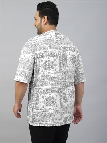 Image of Veirdo 100% Pure Cotton Oversized Loose Baggy Fit Drop Shoulder Paisley Printed Plus Size T-Shirt for Men (Sizes: 2XL to 5XL)