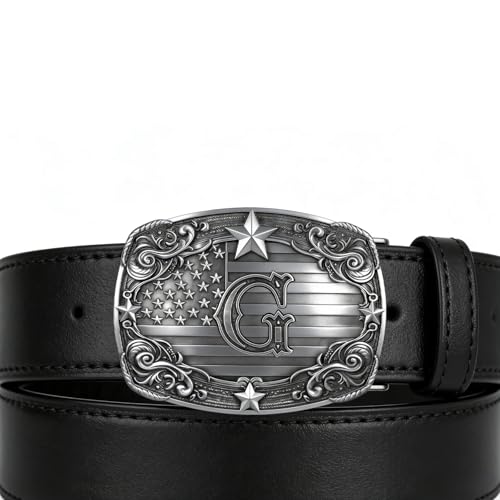 Image of Western Belt Buckle for Men Vintage Cowboy Rodeo Texas Initial Letter ABCDJMR to Z Belt Buckles