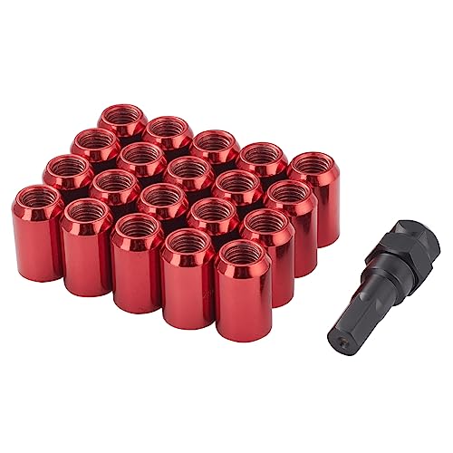XRMXF 20 pezzi Dadi a ghianda con testa esagonale stretta, cono 60°, in acciaio, Lug Nuts M12 x 1,5, Dadi per ruota (Rosso)